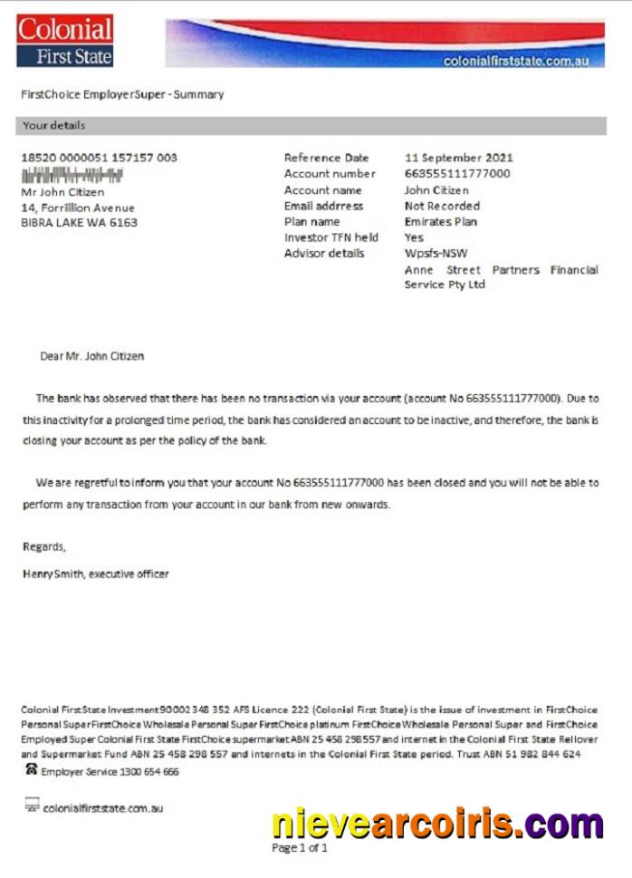 Australia Colonial first state closure reference